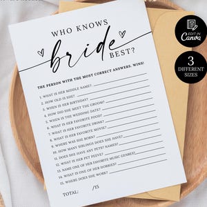 Who knows the Bride the Best Game, Printable How well do you know the Bride, Minimalist Wedding Game Template, Modern Bridal Shower Game