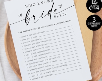 Who knows the Bride the Best Game, Printable How well do you know the Bride, Minimalist Wedding Game Template, Modern Bridal Shower Game