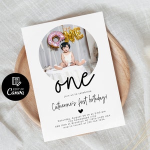 1. Geburtstag Postkarte Vorlage, Boho erster Geburtstag einladen Sofort-Download, einfache Geburtstagseinladung, personalisierte Geburtspostkarte