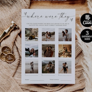 Where Were They Bridal Game Template, Minimalist Photo Guessing Game Card And Sign, Couples Shower Game, Photo guessing Wedding Shower game