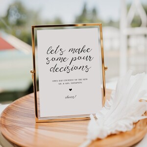 Wedding Open Bar Sign, Printable Open Bar Sign Template, Let&#39;s Make Some Pour Decisions Bar Sign, Alcohol Bar Sign, Funny Wedding Bar Sign