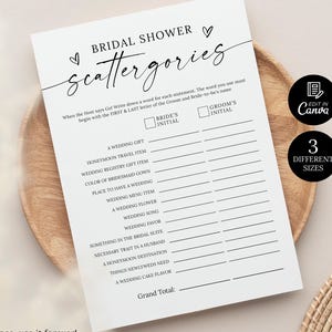 Modello di gioco Scattergories per addio al nubilato, giochi minimalisti per addio al nubilato, gioco Scattergories moderno stampabile, carte da gioco Scattergories