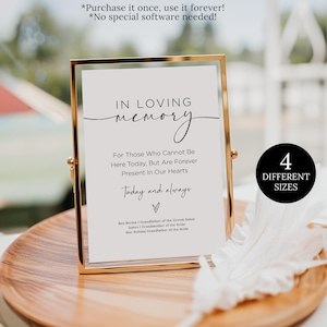 Bruiloft in Loving Memory teken lege sjabloon, geheugen teken sjabloon, bruiloft teken decor sjabloon, Loving Memory teken, minimalistisch bruiloft teken