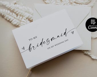 Bridesmaid Thank You Card Template, Minimalist Bridesmaid Gift Card, Bifold Wedding Thank You Card, Instant Download, Thank You Bridesmaid