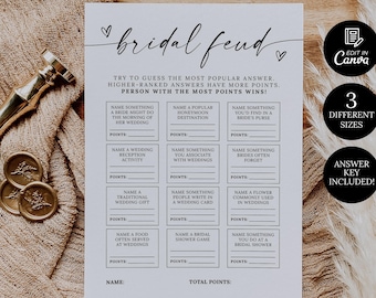 Bridal Shower Family Feud Game, Modern Bridal Shower Game, Minimalist Bridal Shower Family Feud Game, Fun Wedding Shower Activity Game Canva