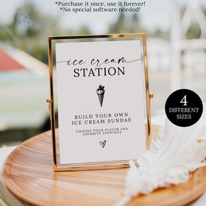Wedding Ice Cream Bar Sign Template, Bridal Shower Ice Cream Sign, Ice Cream Sundae Bar Sign, Minimalist Dessert Station Sign Printable