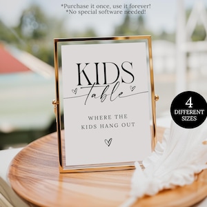Minimalist Wedding Kids Sign, Kids Table Sign, For the Kids Sign Template, Printable Wedding Kids Sign, Modern Wedding Kids Activity Sign