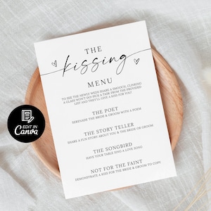 Kissing Menu Wedding Game, Printable Guest Entertainment Sip and Solve Cocktail Hour Fun, Wedding Table Game, Reception Table Activity