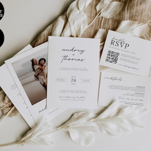 Wedding Invitation Template Set, Boho Wedding Invite Suite, RSVP Card with QR Code, Minimalist Wedding Invitation Bundle, Wedding Stationery