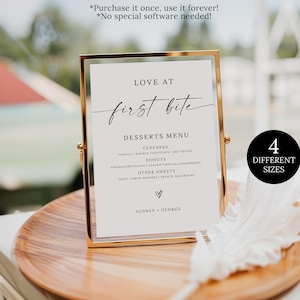 Wedding Dessert Table Sign Template, Love At First Bite Sign, Wedding Dessert Menu Sign, Minimalist Dessert Table Sign, Dessert Bar Sign