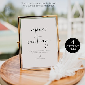 Minimalist Open Seating Wedding Sign Template, Modern Open Seating Sign, Sit Anywhere Sign, No Assigned Seating Sign, No Seating Plan Canva