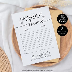 Name That Tune Wedding Game, Name That Tune Song Game, Minimalist Wedding Name That Love Song Game Template, Bridal Shower Games Printable