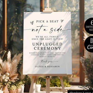Elige un asiento, no un bando, cartel para ceremonia sin dispositivos electrónicos, cartel de bienvenida para bodas, plantilla de cartel de asientos para bodas, cartel imprimible para bodas con asientos libres