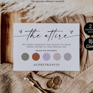 Wedding Attire Card Template, Wedding Guest Dress Code Card, Dress Code Insert Card, Minimalist Wedding Color Palette, Wedding Details Card