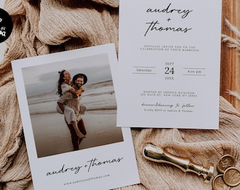 Boho Wedding Invitation Template, Photo Wedding Invitation Canva, Editable Minimalist Wedding Invite, Modern Wedding Invite, Summer Wedding