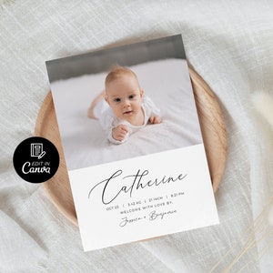 Faire-part photo bébé, nouveau-né, faire-part de naissance Toile instantanée, faire-part de naissance bohème, modèle modifiable de carte de voeux de naissance
