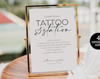 Temporary Tattoo Station Sign, Wedding Tattoo Favor Sign, Wedding Tattoo Bar Sign, Bridal Shower Tattoo Sign, Minimalist Wedding Tattoo Sign