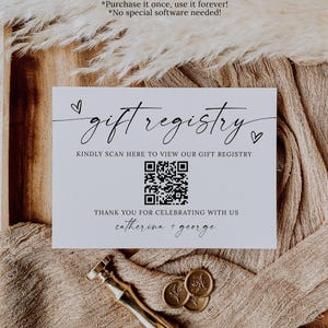 Wedding Gift Registry Card Template, QR Code Registry Card, A Note on Gifts Card, Printable Wedding Registry Card, Instant Download