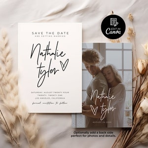 Modelo de reserva de data para casamento, reserva de data para chá de panela, cartão de reserva de data minimalista, convite de reserva de data editável boho