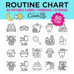 Editable Daily Routine Chart for Kids, Printable Daily Planner for Kids, Bedtime & Morning Routine Card, Preschool Printable, Behavior Chart