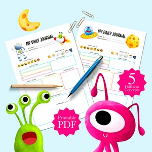 Afdrukbare dagplanner voor kinderen, routineschema voor kinderen, dagschema kinderen, Alien, ruimteschip, planner kinderen, A4 en US-Letter, dagelijks kinderen