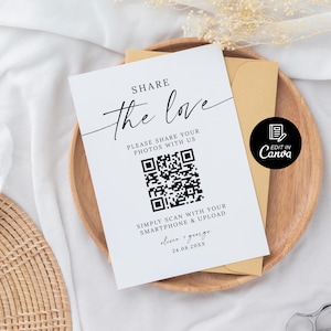 Share The Love QR Code Card and Sign, Capture The Love Wedding Sign Printable, Photo Scan and Share Sign, Wedding QR Code Instant Download