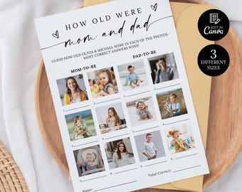 How Old Were The Mom And Dad To Be, Baby Shower Game Template, Simple Hearts Baby Shower Activity, Photo Baby Guessing Game Card Printable