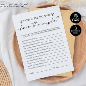 How Well Do You Know The Couple Game, Minimalist Wedding Shower Couples Quiz Game, The Couple Game, Modern Bridal Shower Couples Trivia Game