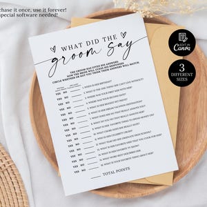 What Did the Groom Say Game, Bridal Shower Games Groom Say, Bachelorette Shower Game, Printable He Said Game, Wedding Games Groom Say Canva