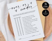 Over Or Under Bridal Shower Game, Bachelorette shower Game Printable Modern Bridal Shower Game Minimalist Over Or Under Wedding Shower Game