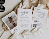 Wedding Invite Suite, Photo Wedding Invitation Template, Editable Minimalist Wedding Invite, RSVP Card with QR Code, Wedding Invitation Set