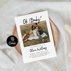 Plantilla de tarjeta de anuncio de nacimiento Foto de bebé recién nacido, Tarjeta de anuncio de bebé para padres, Postal de fotografía de embarazo, Oh Baby Canva