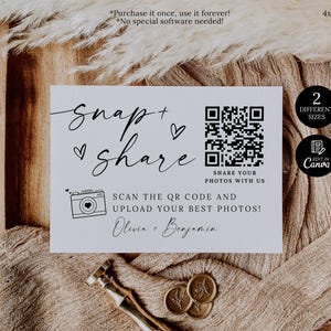 QR-codekaart trouwfoto, QR-codekaart uitdelen en delen, kaart vrijgezellenfeest Share the Love, Photo Scan and Share-kaart, direct downloaden