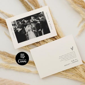 Photo Thank You Card Template, Instant Printable DIY Thank You Card, Wedding Thank You Card, Minimalist Wedding Photo Thank You Card Canva
