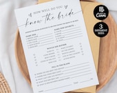 How Well Do You Know The Bride Game, Minimalist Wedding Shower Bride Quiz Game, Modern Bridal Shower Bride Trivia Game, The Know Bride Game