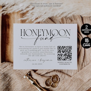 Plantilla de tarjeta de luna de miel, código QR imprimible, tarjeta de boda con regalo en efectivo, código QR de Venmo y Cash App, inserto para luna de miel
