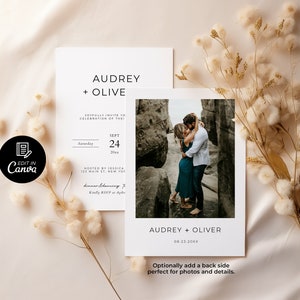Editable Minimalist Wedding Invite, Modern Wedding Invite, Simple Wedding, Boho Wedding Invitation Template, Photo Wedding Invitation Canva