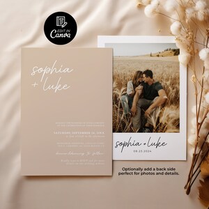 Modern Beige Wedding Invite, Photo Rustic Wedding Invitation Canva, Editable Boho Wedding Invite Template, Wedding Invitation Canva Template