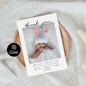 Baby Thank You Card, Newborn Thank You Card, Photo Thank You Card for Newborn Baby with Name, Personalized Birth Announcement ThankYou Card