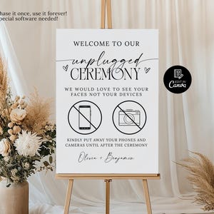 Bienvenidos a nuestra ceremonia sin dispositivos electrónicos, cartel imprimible para bodas "Sin dispositivos electrónicos", cartel "Les pedimos amablemente que no tomen fotos", cartel de boda con asientos libres