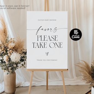 Baby Shower Favors Sign Template, Minimalist Baby Shower Thank You Sign, Modern Please Take One Sign, Printable Favors Sign for Baby Shower