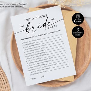 Who knows the Bride the Best Game, Printable How well do you know the Bride, Minimalist Wedding Game Template, Modern Bridal Shower Game