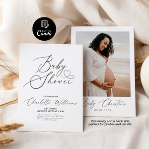 Modelo de cartão postal para chá de bebê, convite com foto para chá de bebê, cartão postal para pais que anunciam o nascimento do bebê, cartão postal personalizado com foto de gravidez