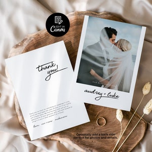 Foto Moderne Dankeskarte Vorlage, Brautparty Dankeskarte, Moderne Hochzeit Dankeskarte, Minimalistische Hochzeitsfoto Dankeskarte