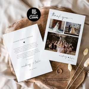 Plantilla de tarjeta de agradecimiento con foto, tarjeta de agradecimiento DIY imprimible al instante, tarjeta de agradecimiento de boda, tarjeta de agradecimiento con foto de boda minimalista Canva
