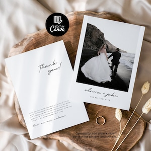 Foto Moderne Dankeskarte Vorlage, Brautparty Dankeskarte, Moderne Hochzeit Dankeskarte, Minimalistische Hochzeitsfoto Dankeskarte