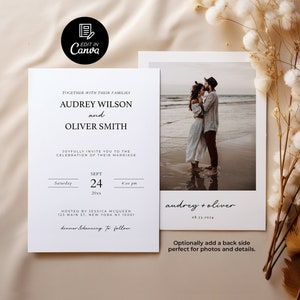 Boho Wedding Invitation Template, Photo Wedding Invitation Canva, Editable Minimalist Wedding Invite, Modern Wedding Invite, Summer Wedding
