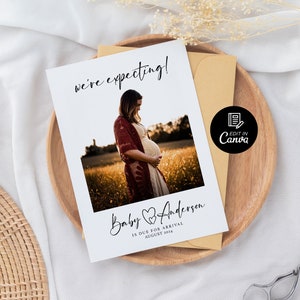 Cartão postal para impressão com fotografia de gravidez, convite para chá de bebê com foto, cartão para pais com anúncio de recém-nascido, cartão postal com anúncio da data prevista para o parto