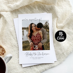 Convite para chá de bebê com foto, cartão postal para pais com anúncio de novo bebê, fotografia de gravidez, modelo de convite personalizado para chá de bebê
