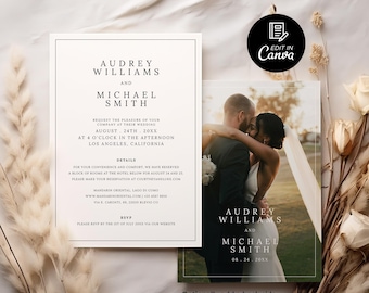 Wedding Invitation Template, Photo Wedding Invitation Canva, Editable Minimalist Wedding Invite, Modern Wedding Invite, Boho Wedding Card